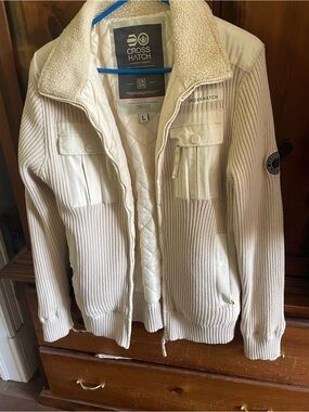 Men’s Cream Quilted Sherpa Collar Jacket